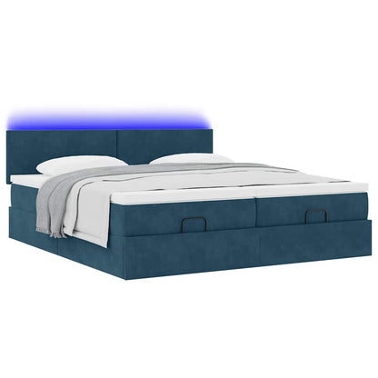 vidaXL Ottoman-Bett mit Matratzen & LED Dunkelblau 200x200 cm Samt