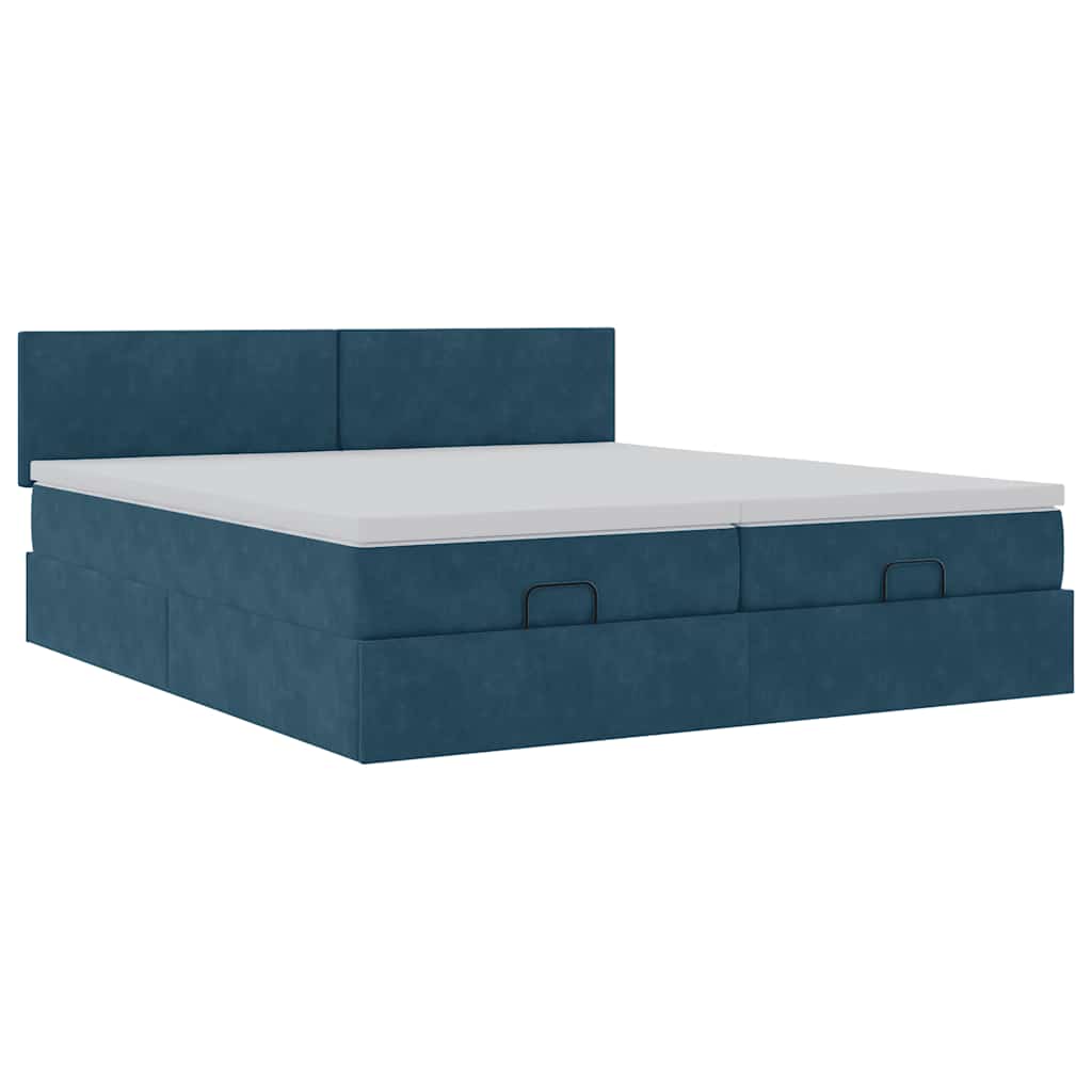 vidaXL Ottoman-Bett mit Matratzen & LED Dunkelblau 200x200 cm Samt