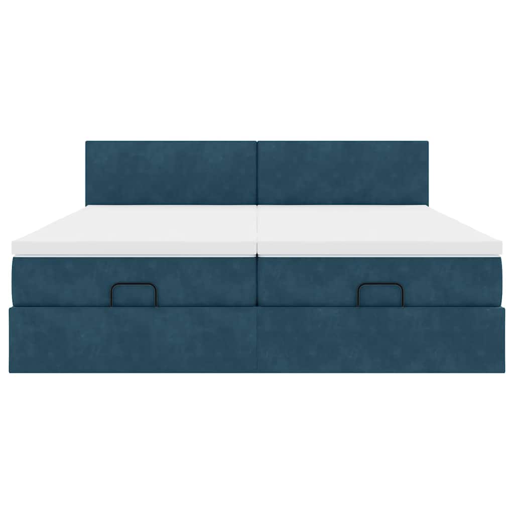 vidaXL Ottoman-Bett mit Matratzen & LED Dunkelblau 200x200 cm Samt