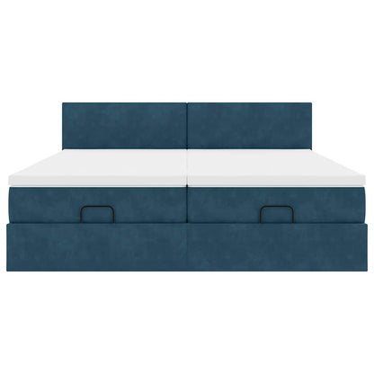 vidaXL Ottoman-Bett mit Matratzen & LED Dunkelblau 200x200 cm Samt