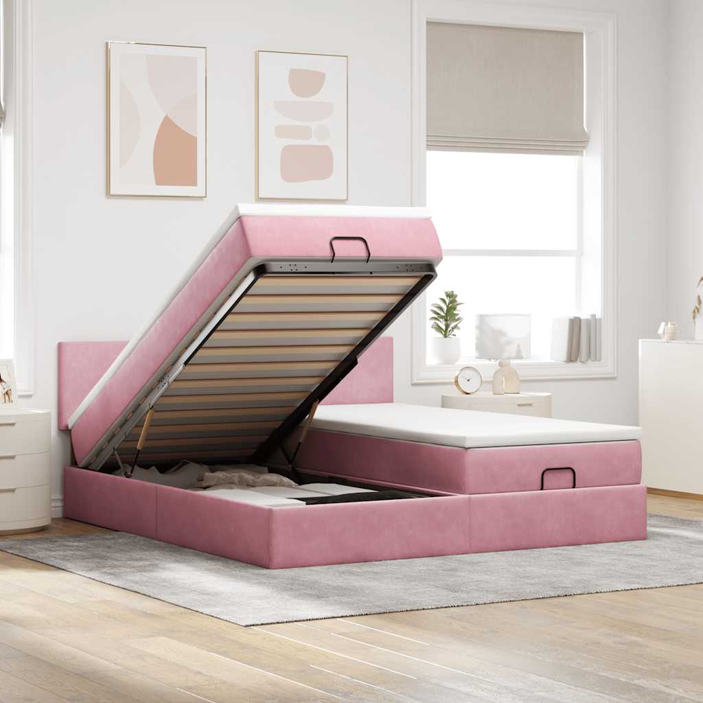 vidaXL Ottoman-Bett mit Matratzen & LEDs Rosa 200x200 cm Samt