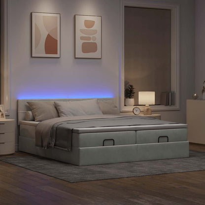 vidaXL Ottoman-Bett mit Matratzen & LEDs Hellgrau 160x200 cm Samt