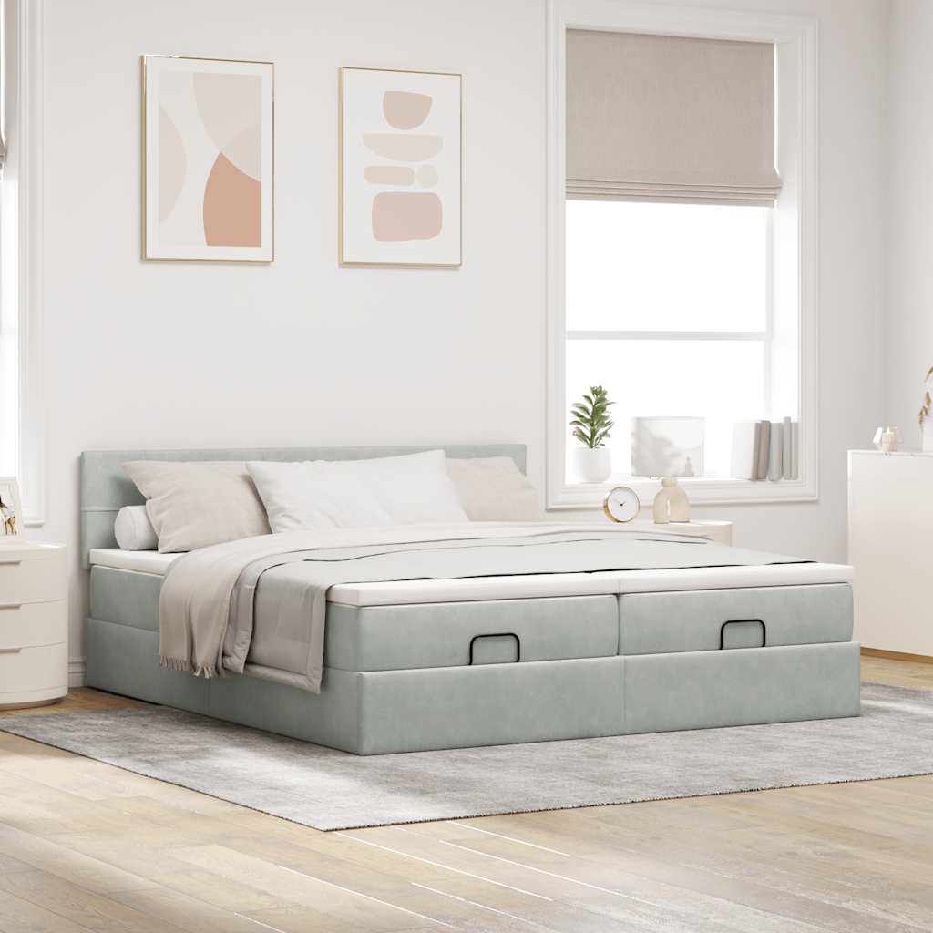vidaXL Ottoman-Bett mit Matratzen & LEDs Hellgrau 160x200 cm Samt