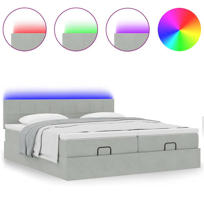 vidaXL Ottoman-Bett mit Matratzen & LEDs Hellgrau 160x200 cm Samt