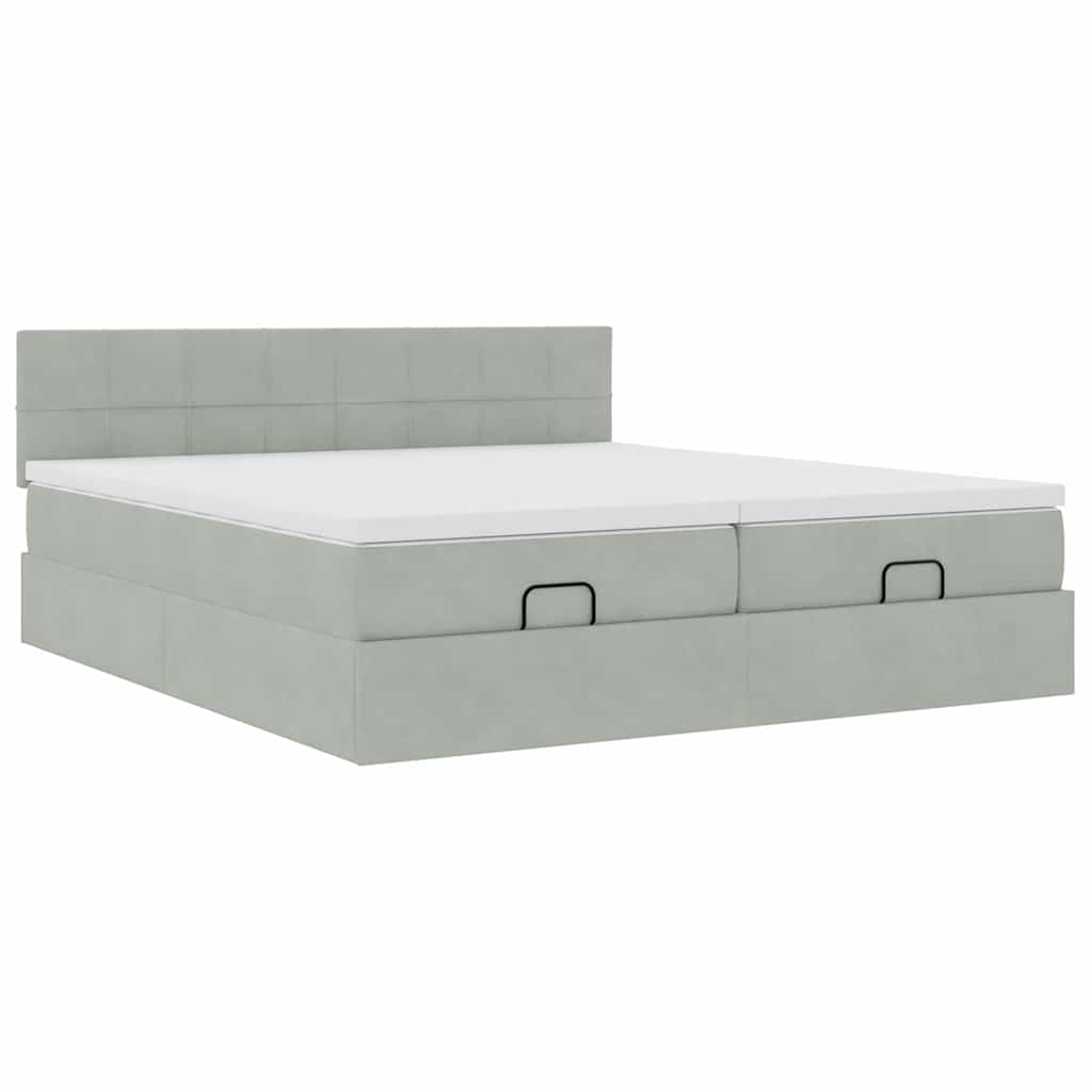 vidaXL Ottoman-Bett mit Matratzen & LEDs Hellgrau 160x200 cm Samt