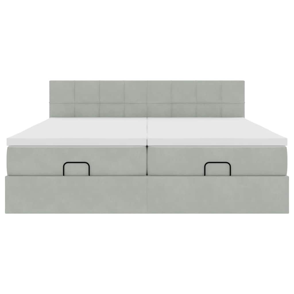 vidaXL Ottoman-Bett mit Matratzen & LEDs Hellgrau 160x200 cm Samt