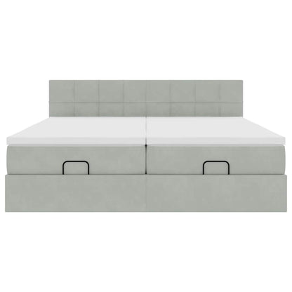 vidaXL Ottoman-Bett mit Matratzen & LEDs Hellgrau 160x200 cm Samt