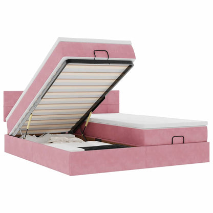 Ottoman-Bett mit Matratzen & LEDs Rosa 160x200 cm Samt