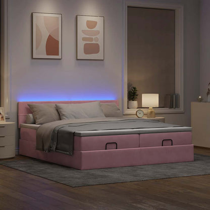 Ottoman-Bett mit Matratzen & LEDs Rosa 160x200 cm Samt