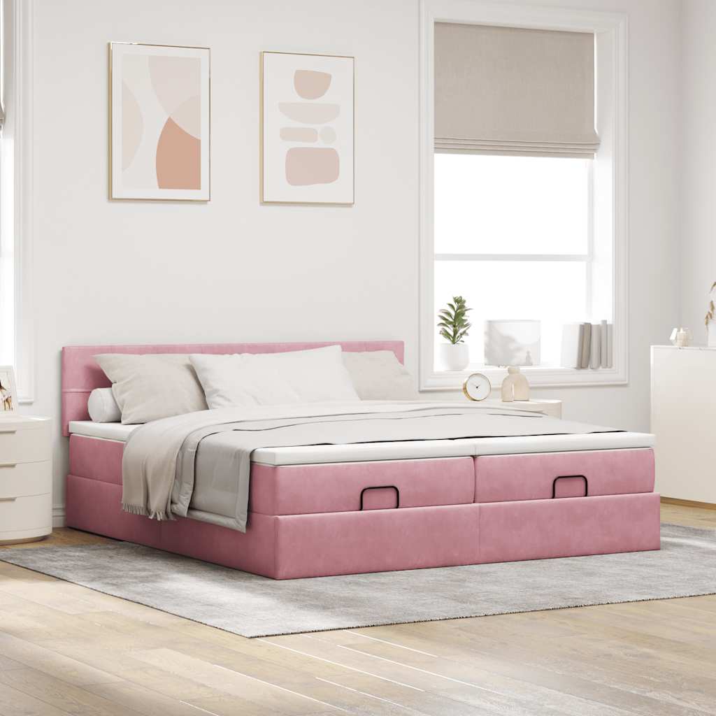vidaXL Ottoman-Bett mit Matratzen & LEDs Rosa 160x200 cm Samt