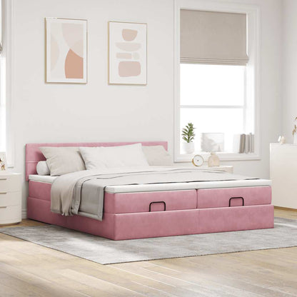 vidaXL Ottoman-Bett mit Matratzen & LEDs Rosa 160x200 cm Samt