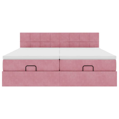Ottoman-Bett mit Matratzen & LEDs Rosa 160x200 cm Samt
