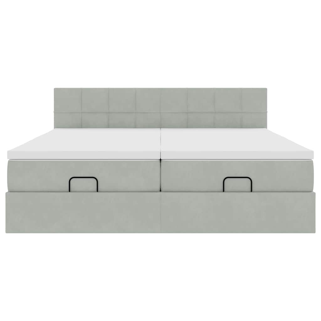 vidaXL Ottoman-Bett mit Matratzen & LEDs Hellgrau 180x200 cm Samt