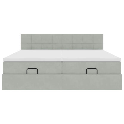 vidaXL Ottoman-Bett mit Matratzen & LEDs Hellgrau 180x200 cm Samt