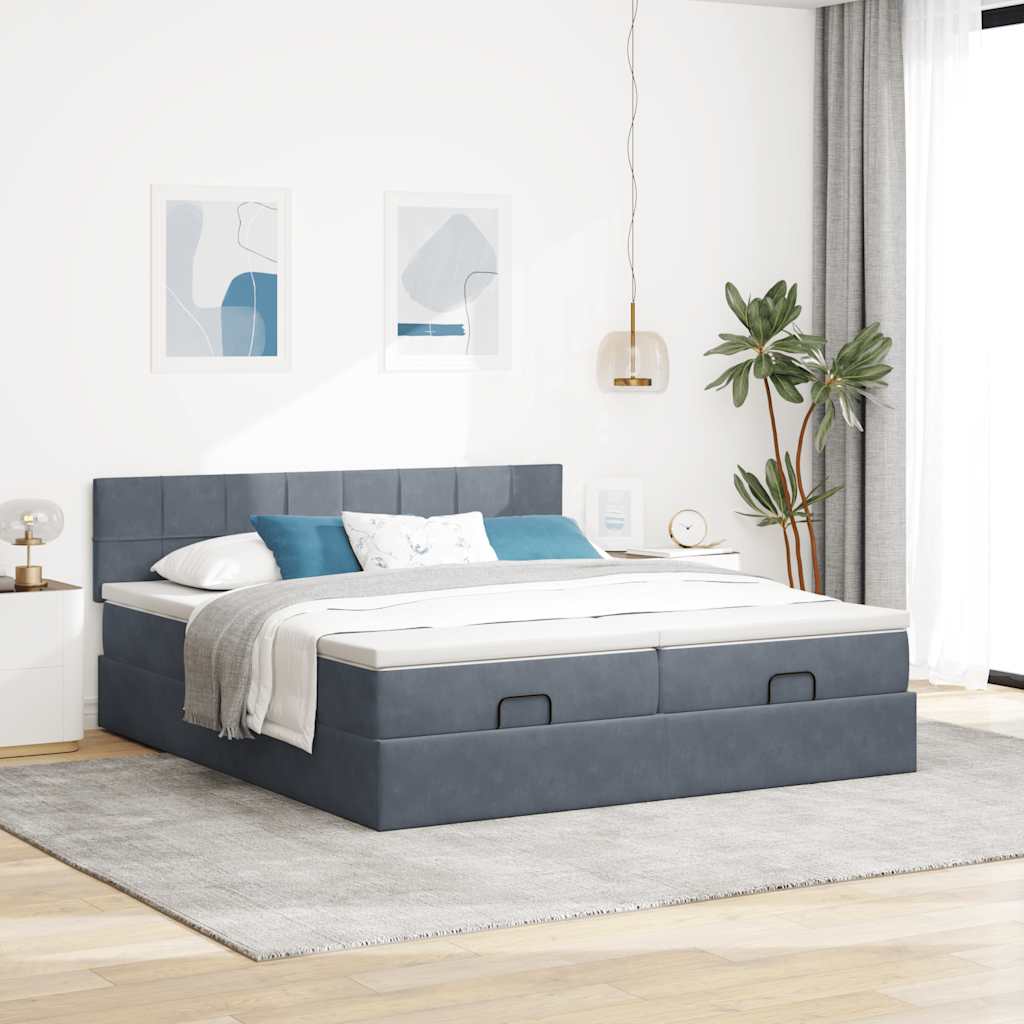 vidaXL Ottoman-Bett mit Matratzen & LEDs Dunkelgrau 180x200 cm Samt