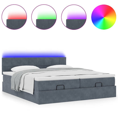 vidaXL Ottoman-Bett mit Matratzen & LEDs Dunkelgrau 180x200 cm Samt