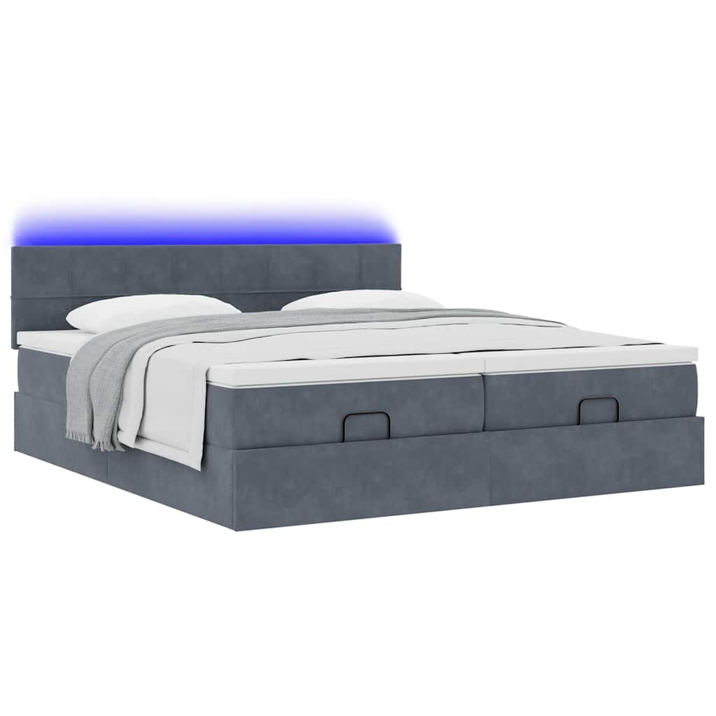vidaXL Ottoman-Bett mit Matratzen & LEDs Dunkelgrau 180x200 cm Samt