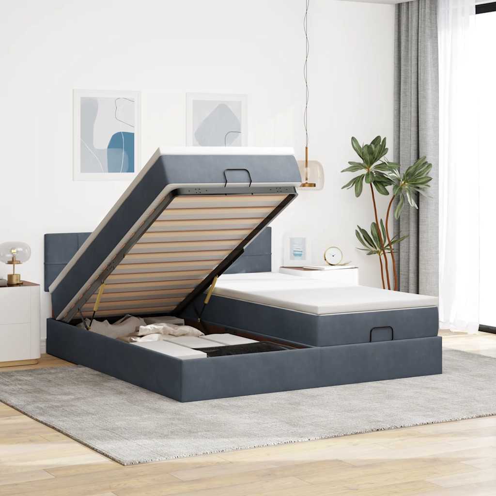 vidaXL Ottoman-Bett mit Matratzen & LEDs Dunkelgrau 180x200 cm Samt