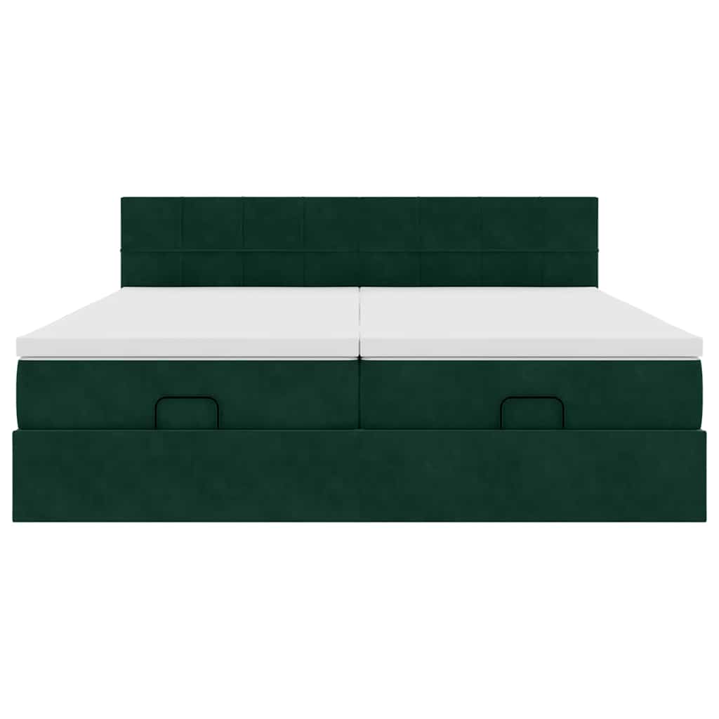 Ottoman-Bett mit Matratzen & LEDs Dunkelgrün 180x200 cm Samt