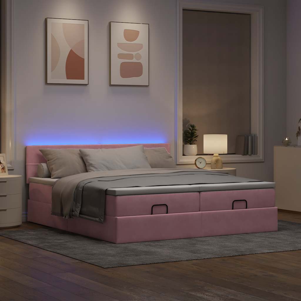 Ottoman-Bett mit Matratzen & LEDs Rosa 180x200 cm Samt