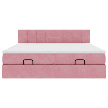 Ottoman-Bett mit Matratzen & LEDs Rosa 180x200 cm Samt