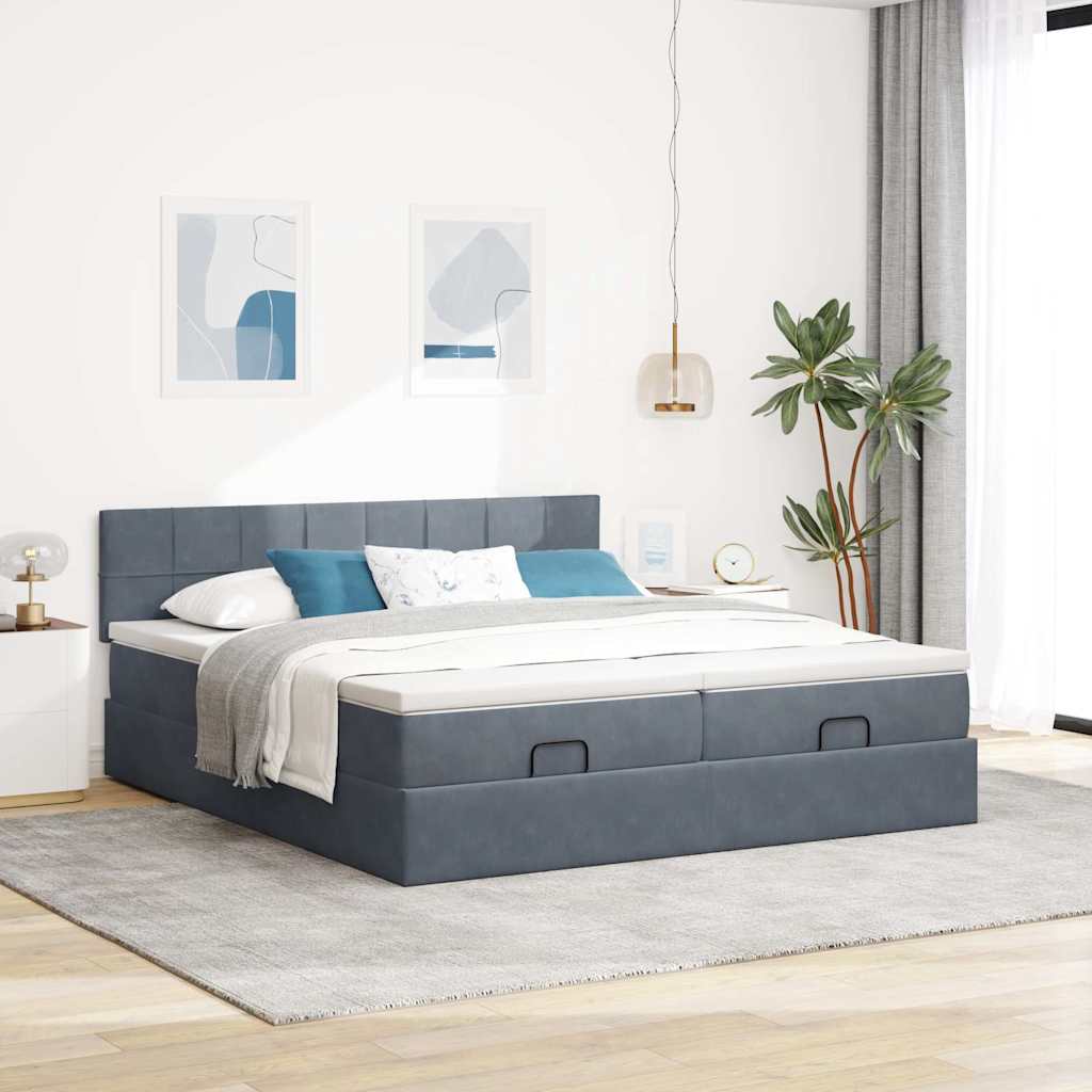 vidaXL Ottoman-Bett mit Matratzen & LEDs Dunkelgrau 200x200 cm Samt