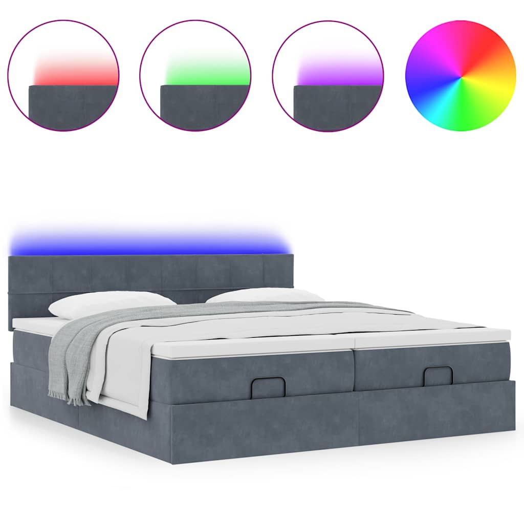 vidaXL Ottoman-Bett mit Matratzen & LEDs Dunkelgrau 200x200 cm Samt