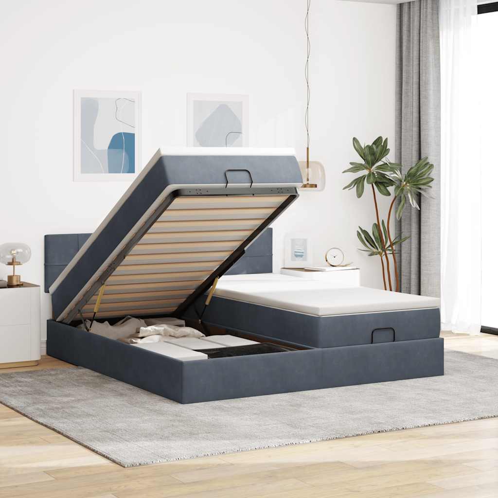 vidaXL Ottoman-Bett mit Matratzen & LEDs Dunkelgrau 200x200 cm Samt