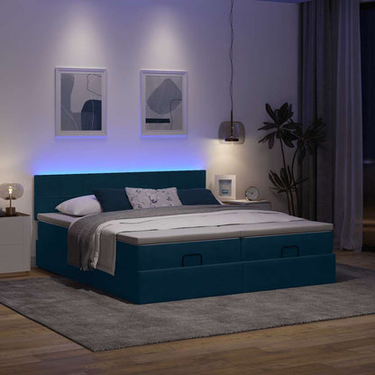 vidaXL Lit ottoman avec matelas et LED Bleu foncé 200x200 cm Velours