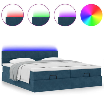 vidaXL Lit ottoman avec matelas et LED Bleu foncé 200x200 cm Velours