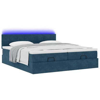 vidaXL Lit ottoman avec matelas et LED Bleu foncé 200x200 cm Velours