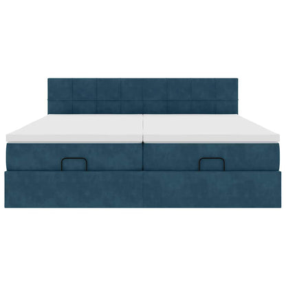 vidaXL Lit ottoman avec matelas et LED Bleu foncé 200x200 cm Velours