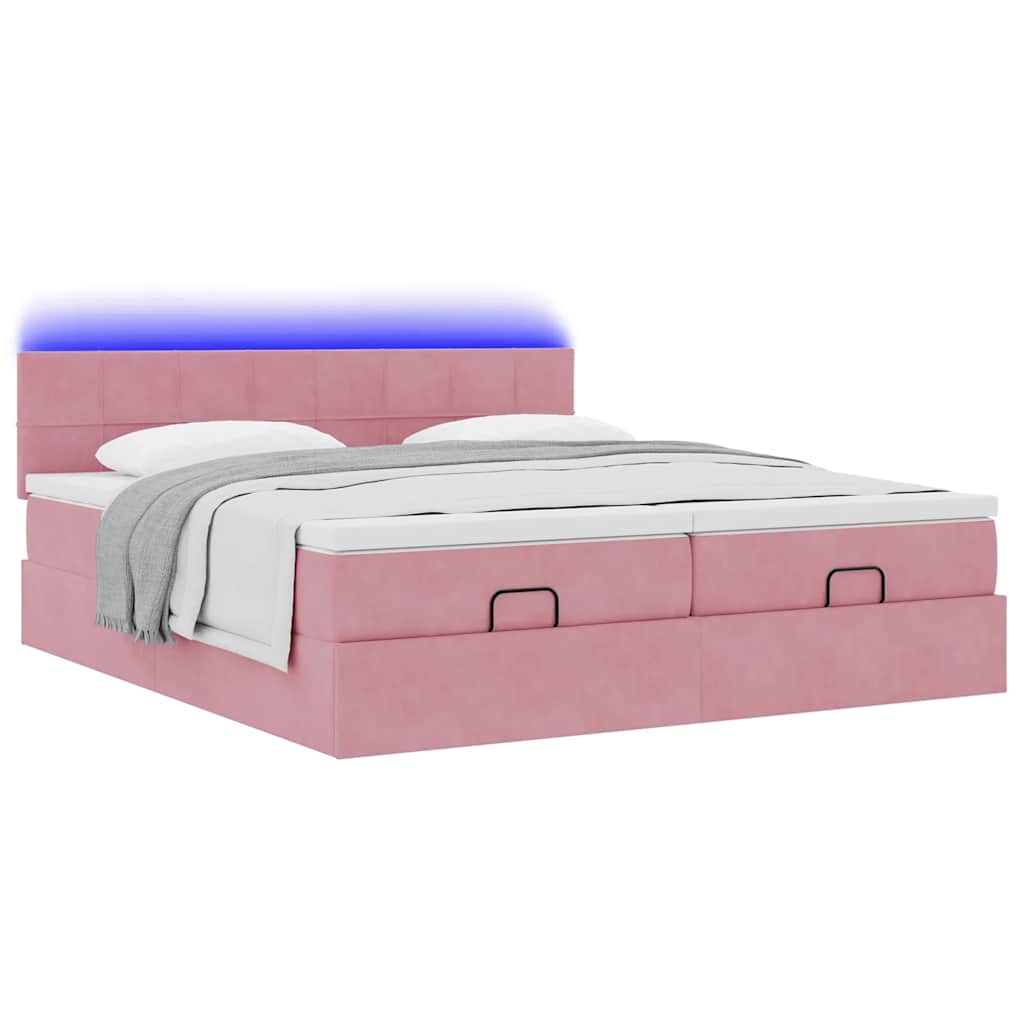 vidaXL Ottoman-Bett mit Matratzen & LEDs Rosa 200x200 cm Samt
