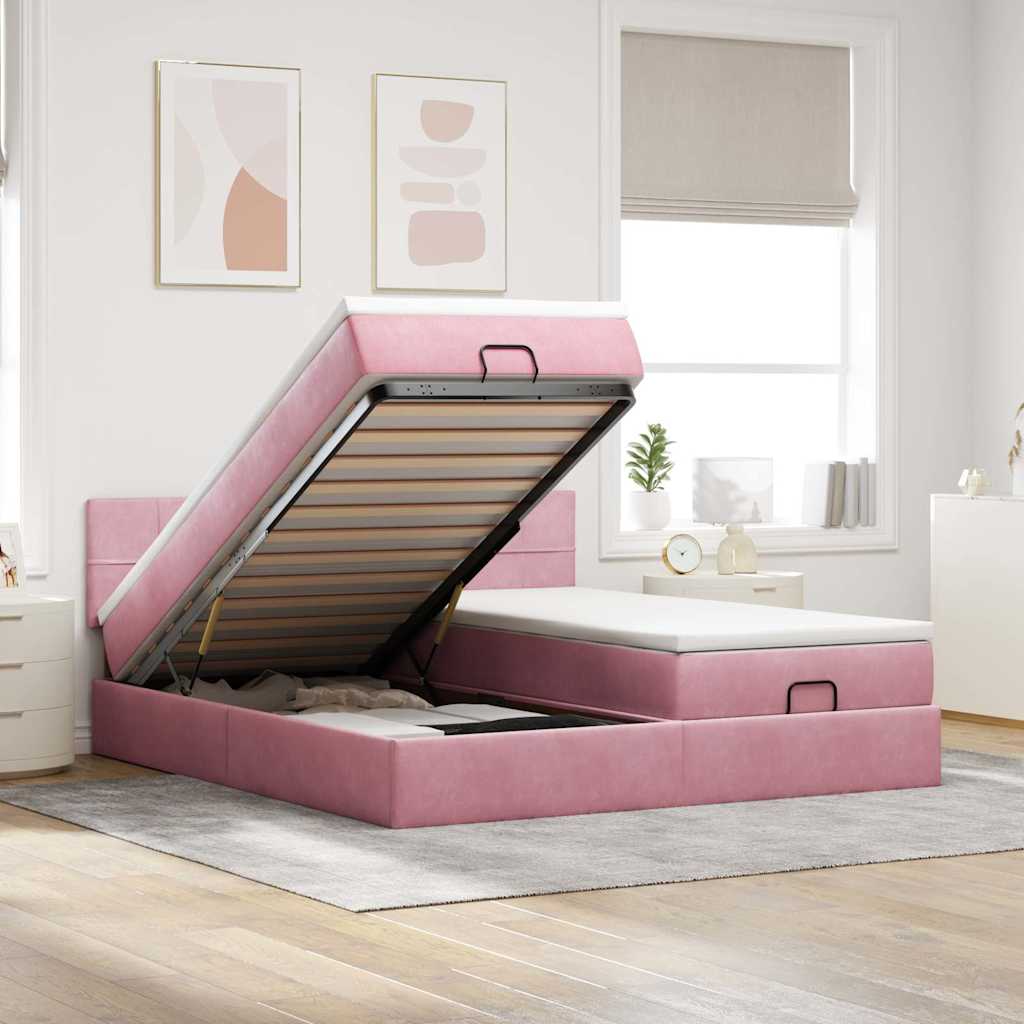 vidaXL Ottoman-Bett mit Matratzen & LEDs Rosa 200x200 cm Samt