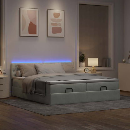 vidaXL Ottoman-Bett mit Matratzen & LEDs Hellgrau 160x200 cm Samt