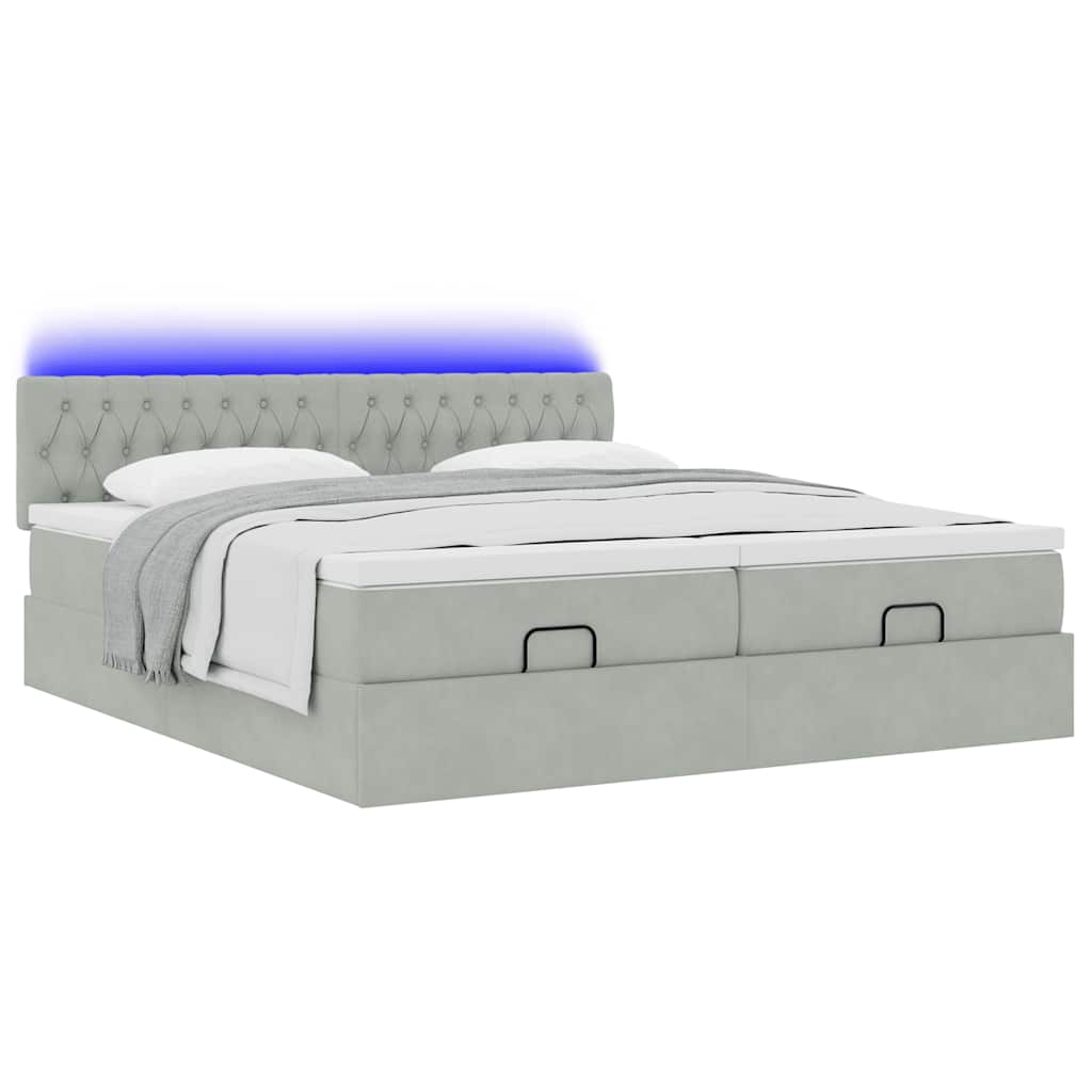 vidaXL Ottoman-Bett mit Matratzen & LEDs Hellgrau 160x200 cm Samt