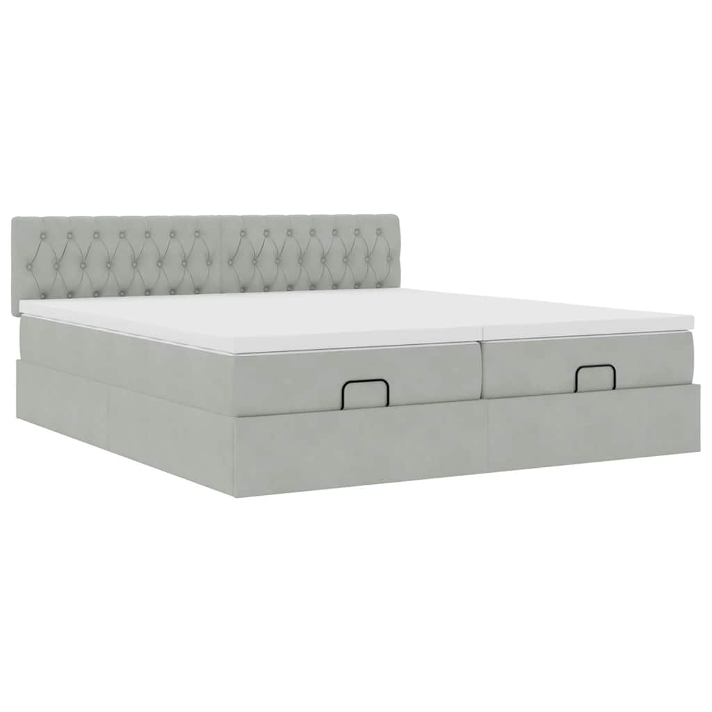 vidaXL Ottoman-Bett mit Matratzen & LEDs Hellgrau 160x200 cm Samt