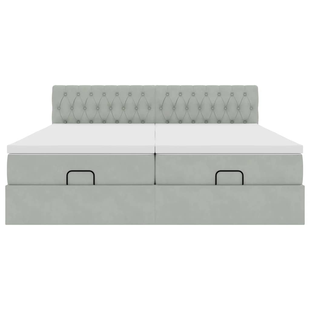 vidaXL Ottoman-Bett mit Matratzen & LEDs Hellgrau 160x200 cm Samt