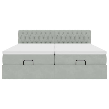 vidaXL Ottoman-Bett mit Matratzen & LEDs Hellgrau 160x200 cm Samt