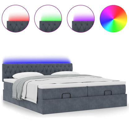vidaXL Ottoman-Bett mit Matratzen & LEDs Dunkelgrau 160x200 cm Samt
