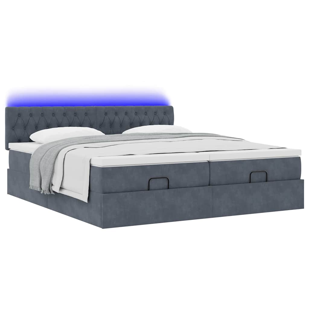 vidaXL Ottoman-Bett mit Matratzen & LEDs Dunkelgrau 160x200 cm Samt