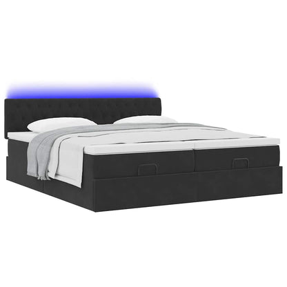Ottoman-Bett mit Matratzen & LEDs Schwarz 160x200 cm Samt