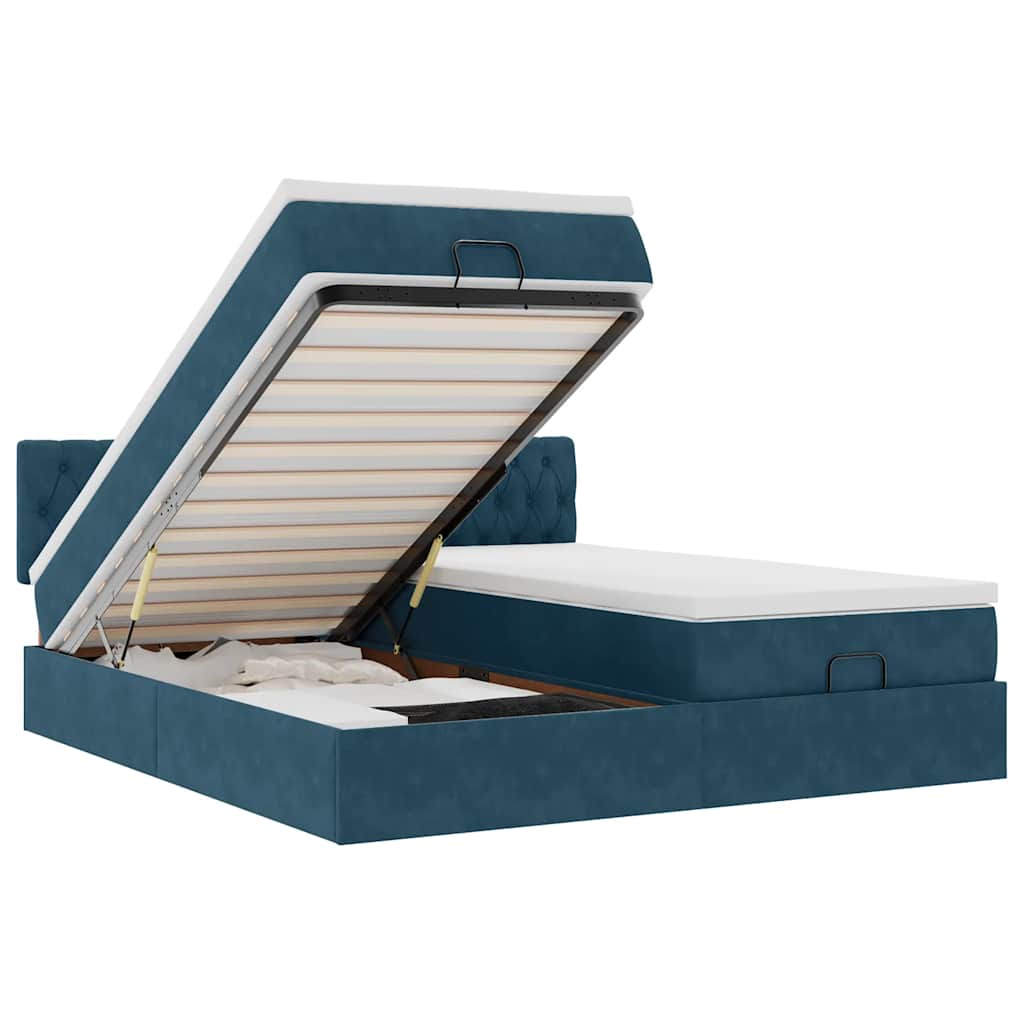 vidaXL Ottoman-Bett mit Matratzen & LEDs Dunkelblau 160x200 cm Samt