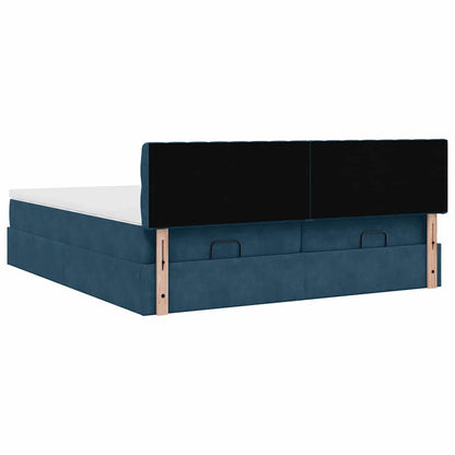 vidaXL Ottoman-Bett mit Matratzen & LEDs Dunkelblau 160x200 cm Samt