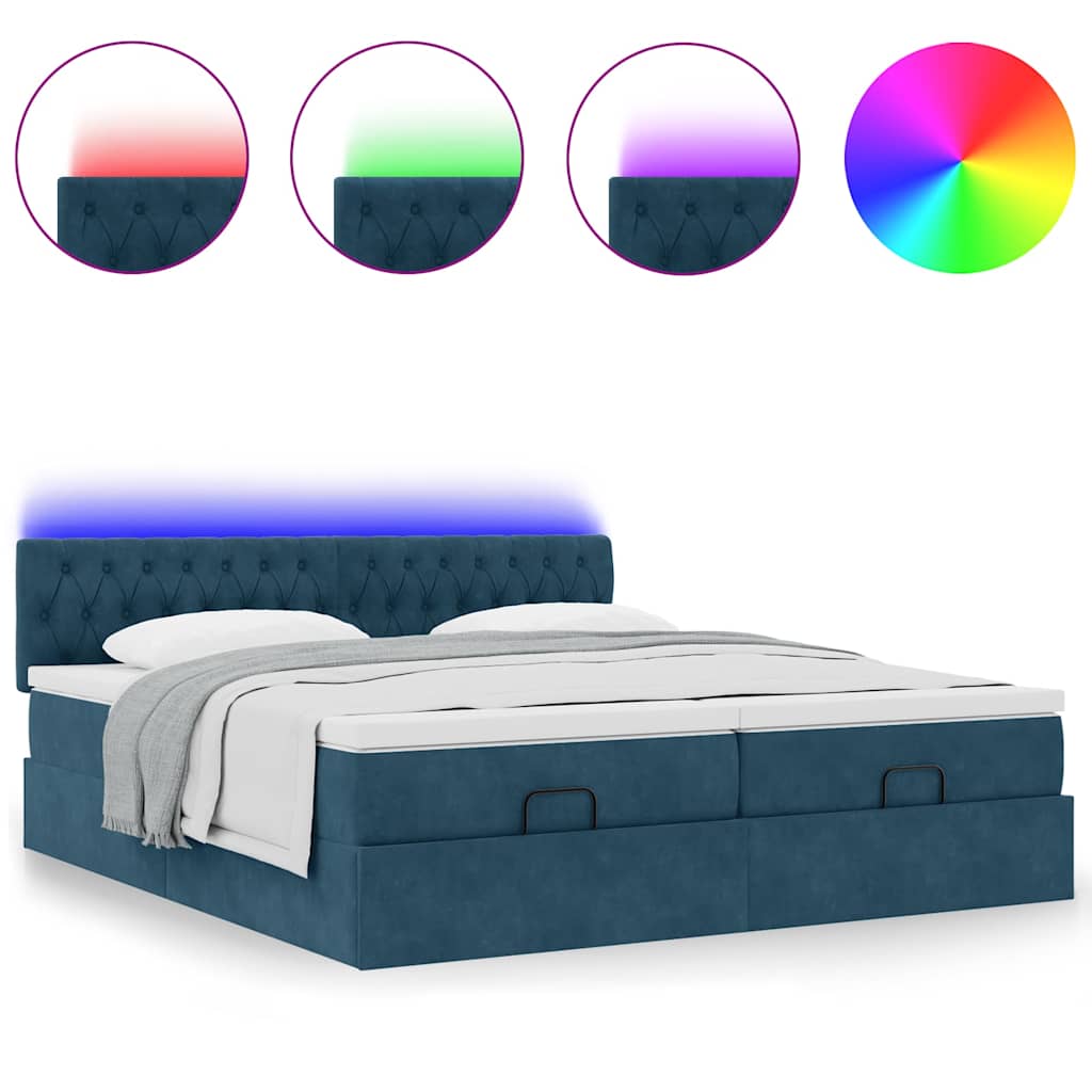 vidaXL Ottoman-Bett mit Matratzen & LEDs Dunkelblau 160x200 cm Samt