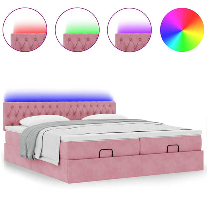 vidaXL Ottoman-Bett mit Matratzen & LEDs Rosa 160x200 cm Samt