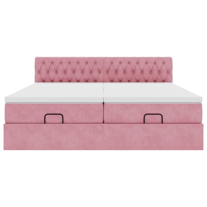 vidaXL Ottoman-Bett mit Matratzen & LEDs Rosa 160x200 cm Samt