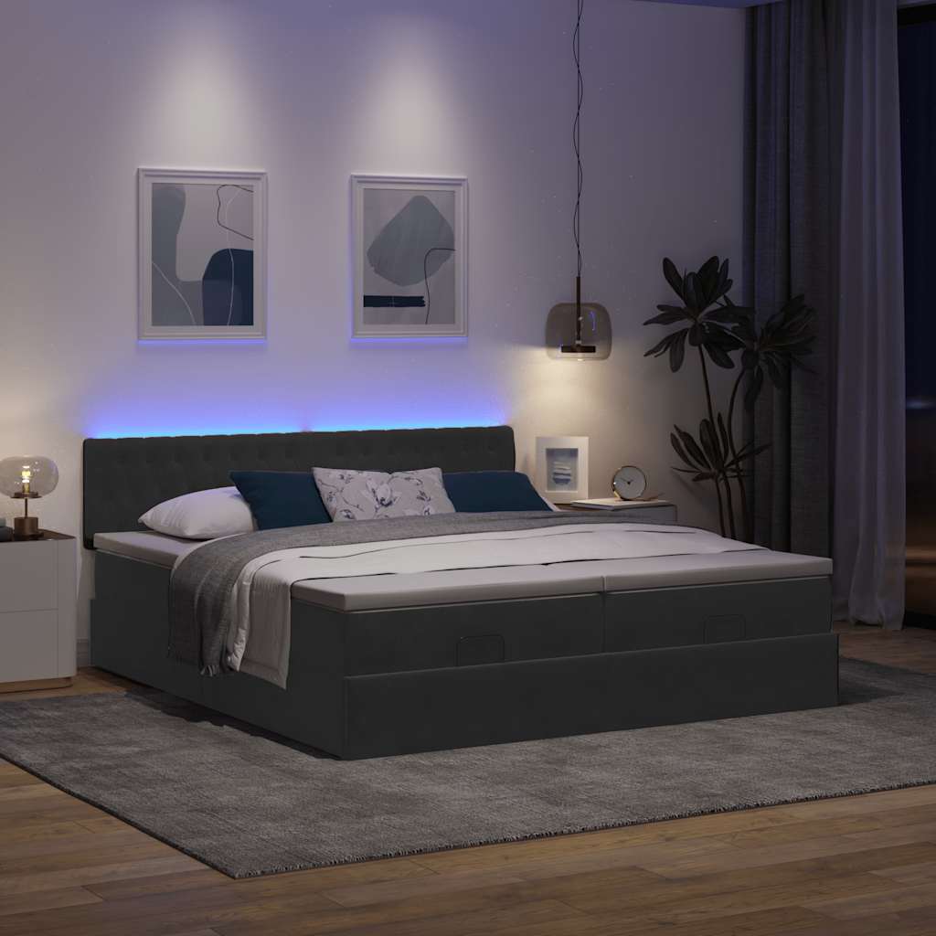 vidaXL Ottoman-Bett mit Matratzen & LEDs Schwarz 180x200 cm Samt