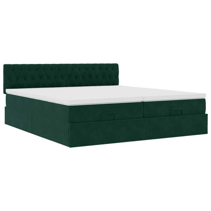 vidaXL Ottoman-Bett mit Matratzen & LEDs Dunkelgrün 180x200 cm Samt