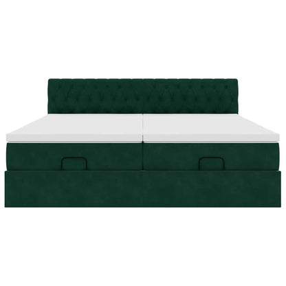vidaXL Ottoman-Bett mit Matratzen & LEDs Dunkelgrün 180x200 cm Samt